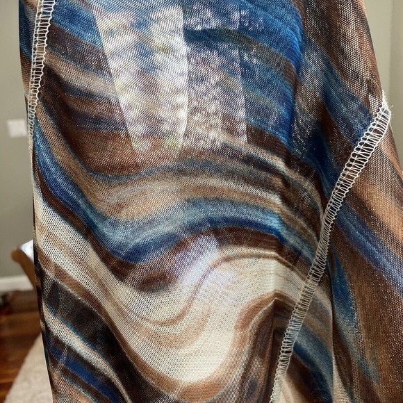 Vtg 90s Y2k Mesh Dress S M Bodycon Swirl Sheer Mock Neck Stretch Blue Brown - Picture 6 of 10